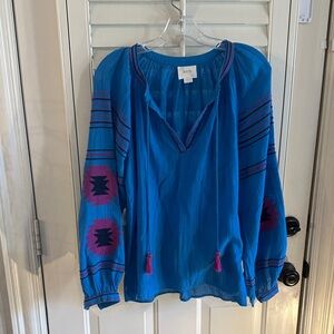 Anthropologie Blue Blouse with Purple Details